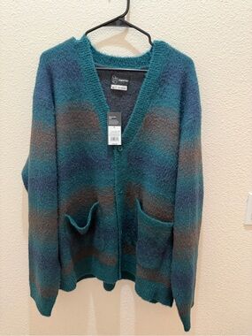 Original Use Teal, Blue & Brown Striped V-Neck Cardigan